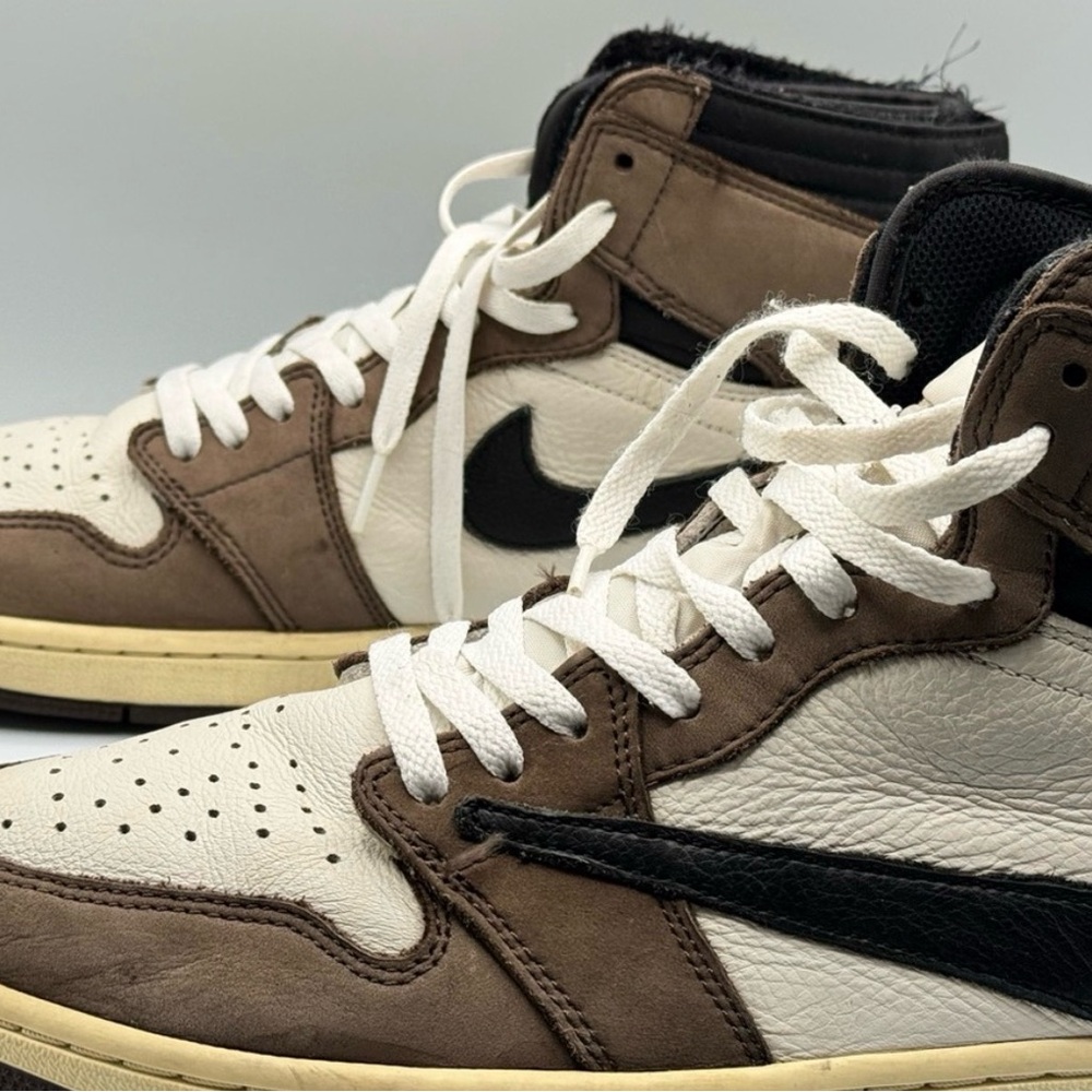 Travis Scott Brown and White High-Top Sneakers